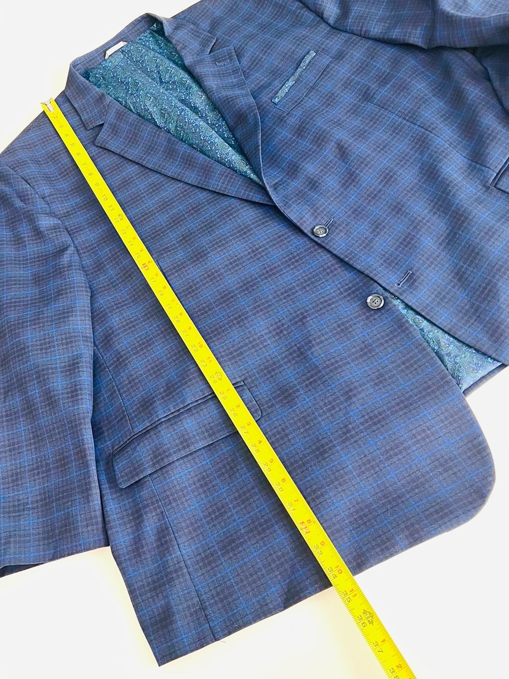 5XLarge Stretch Oak Hill Blue Plaid Men's Blazer - Classic Tailored Style - Picture 5 of 11